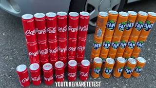 100 Coca Cola Cans vs Fanta vs CAR.........