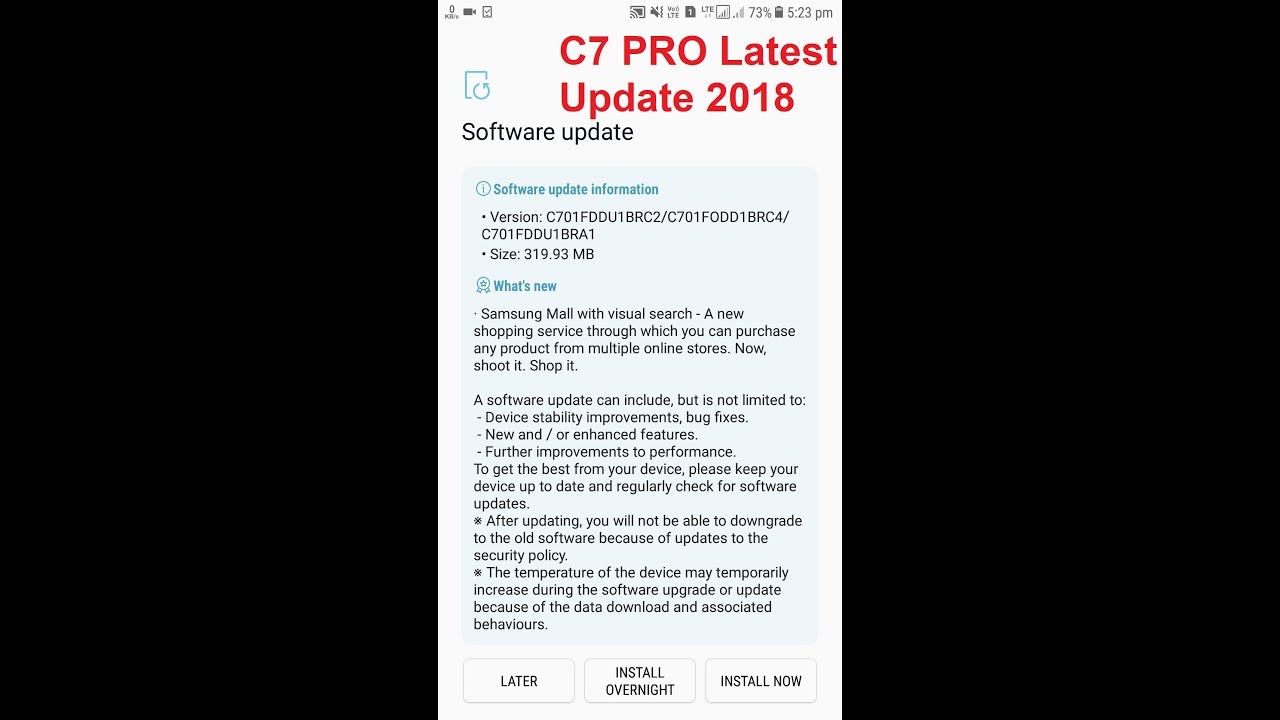 Samsung Galaxy C7 Pro Latest Update with Security Patch 2018