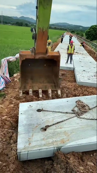 Road Construction Using Precast Cement Blocks with Excavator #construction #shorts #road