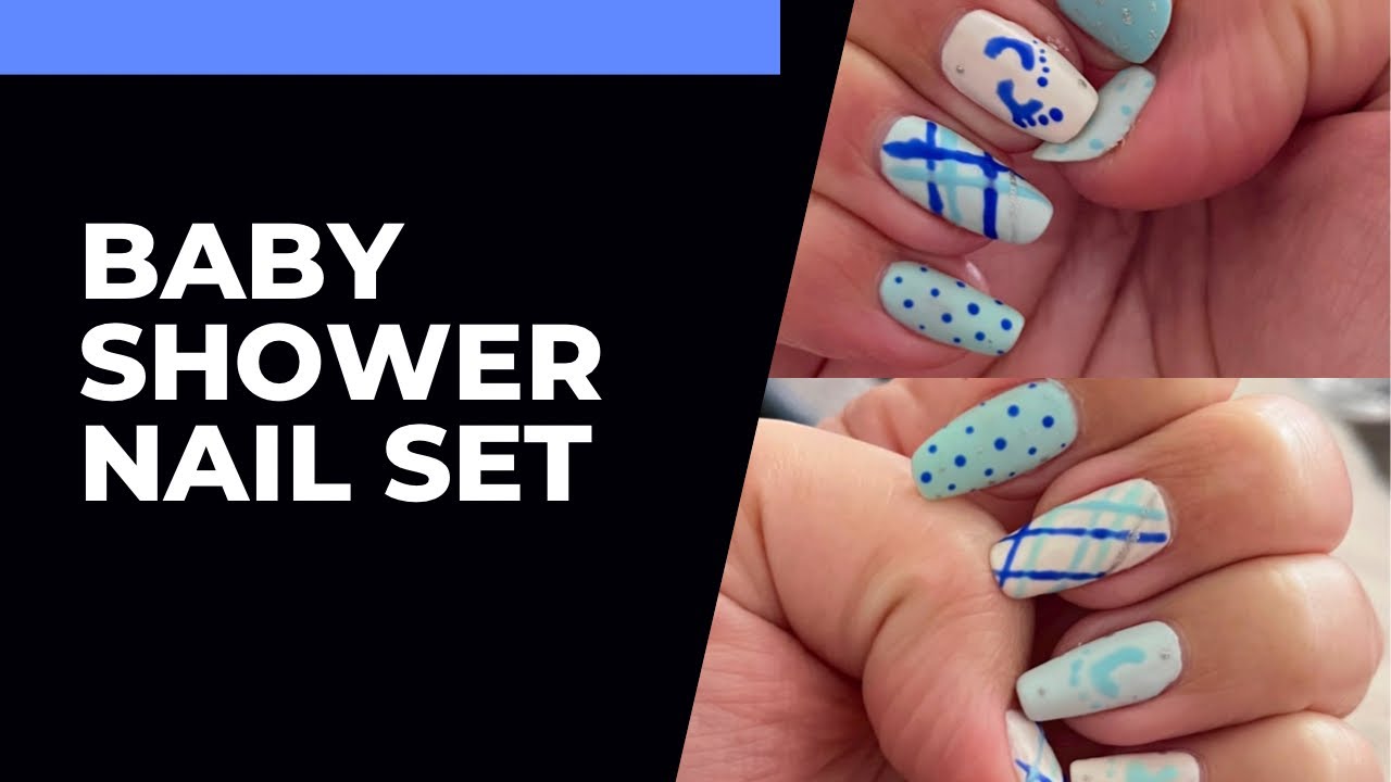 Baby Boy Nails ~ Natural Nail French Gel Overlay ~ Hand Painted Art | Baby  shower nails, Nails, Gender reveal nails