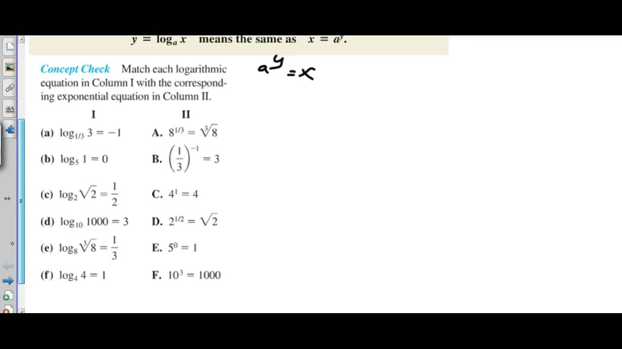 10.3 Example 1 Converting Between Exponential and Log Forms - YouTube