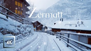 Snowfall In Zermatt Switzerland And Mattervispa, Winter Snow Walk And City Sounds