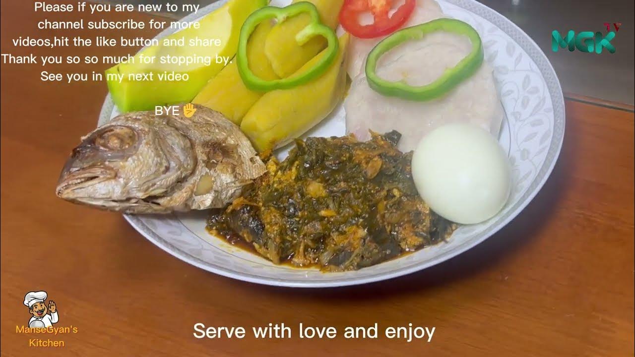 How To Make Authentic Ghana Kontomire Stew//Yam and Plantain food 