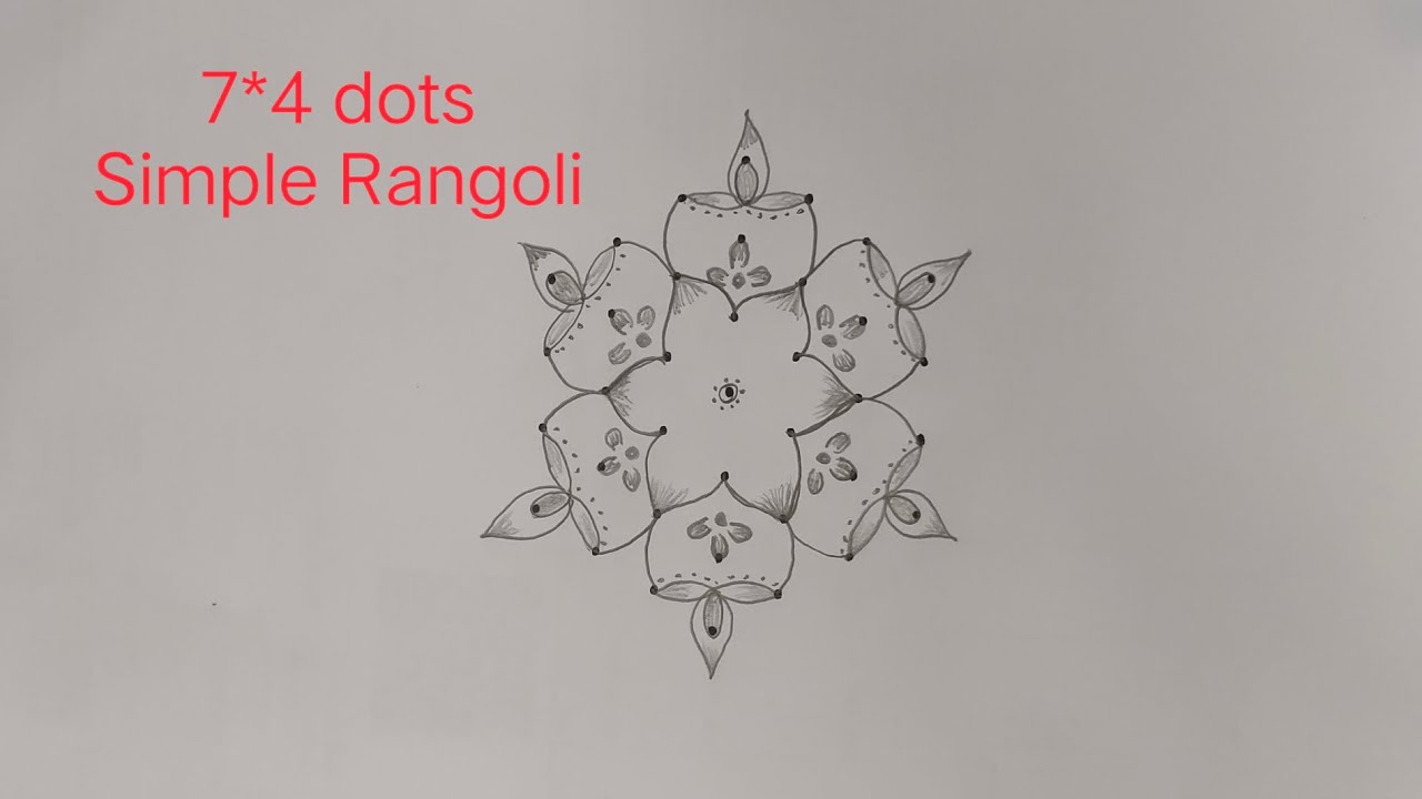 Simple 7 to 4 dots rangoli design for beginners// daily rangoli ...