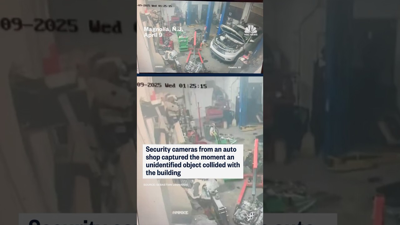 Security cameras from a shop captured the moment an unidentified object collided with the building