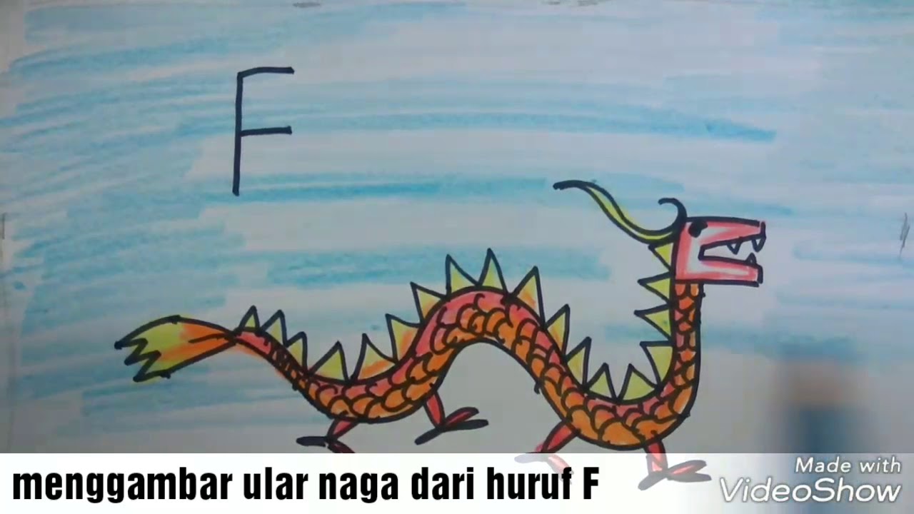 Cara Menggambar Ular Naga Dari Huruf F Dragon Drawing From Letter