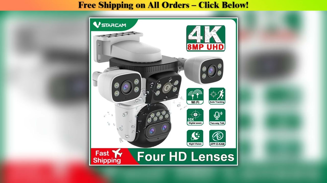 Vstarcam 4K HD 8MP 4 Lens PTZ Camera Full Color Night Vision Outdoor 2.4G Wifi Two-Way Audio