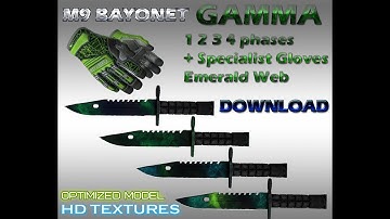 CSGO HD M9 Bayonet gamma 1-4 phase+ Specialist gloves Emerald web
