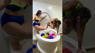 Crazy Cannonball Contest Vs My Twin Sister In The Giant Toilet With Balloons And Huge Splash #Shorts