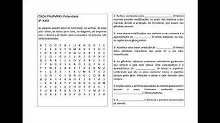 Caça-palavras Puberdade 8º ano