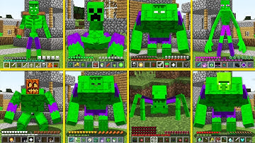 Minecraft ALL MUTANT MOBS BECAME HULK HOW TO PLAY ENDERMAN CREEPER GOLEM ZOMBIE SKELETON BATTLE