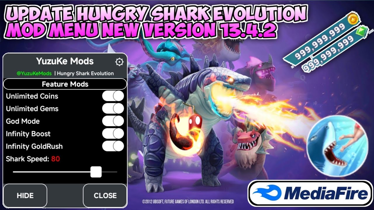 UPDATE HUNGRY SHARK EVOLUTION MOD MENU NEW VERSION 13.4.2 MEDIAFIRE NO PASSWORD