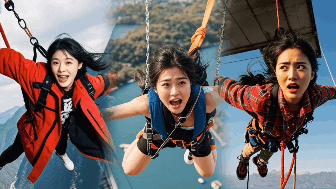 Girls Screaming,|，Bungee Jumping With Rope In Beautiful Place #funny#extreme#bungee jumping