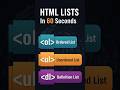 HTML Lists Explained in 30 Seconds 💡 | Ordered vs Unordered vs Description