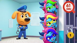team trick police chase thief safety rules cartoon sheriff