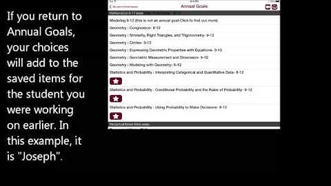 Behavioral Objectives From Student Selection to Review Saved Items