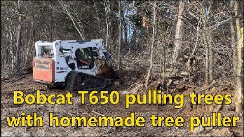 Bobcat T650 and Homemade Tree Puller in action