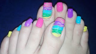 Rainbow Zebra Stripes Pedicure Nail Art Tutorial- Easy Toe Nail Art Trends | Rose Pearl