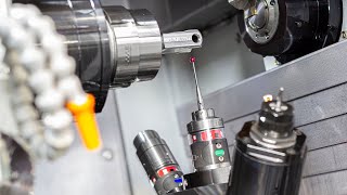 Tool/workpiece measurement in a sliding head lathe | Werkzeug-/Werkstückmessung in Langdrehmaschine