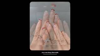 Red French Tip Press On Nails: Nude, Pearls, Butterfly, Glitter, Handmade
