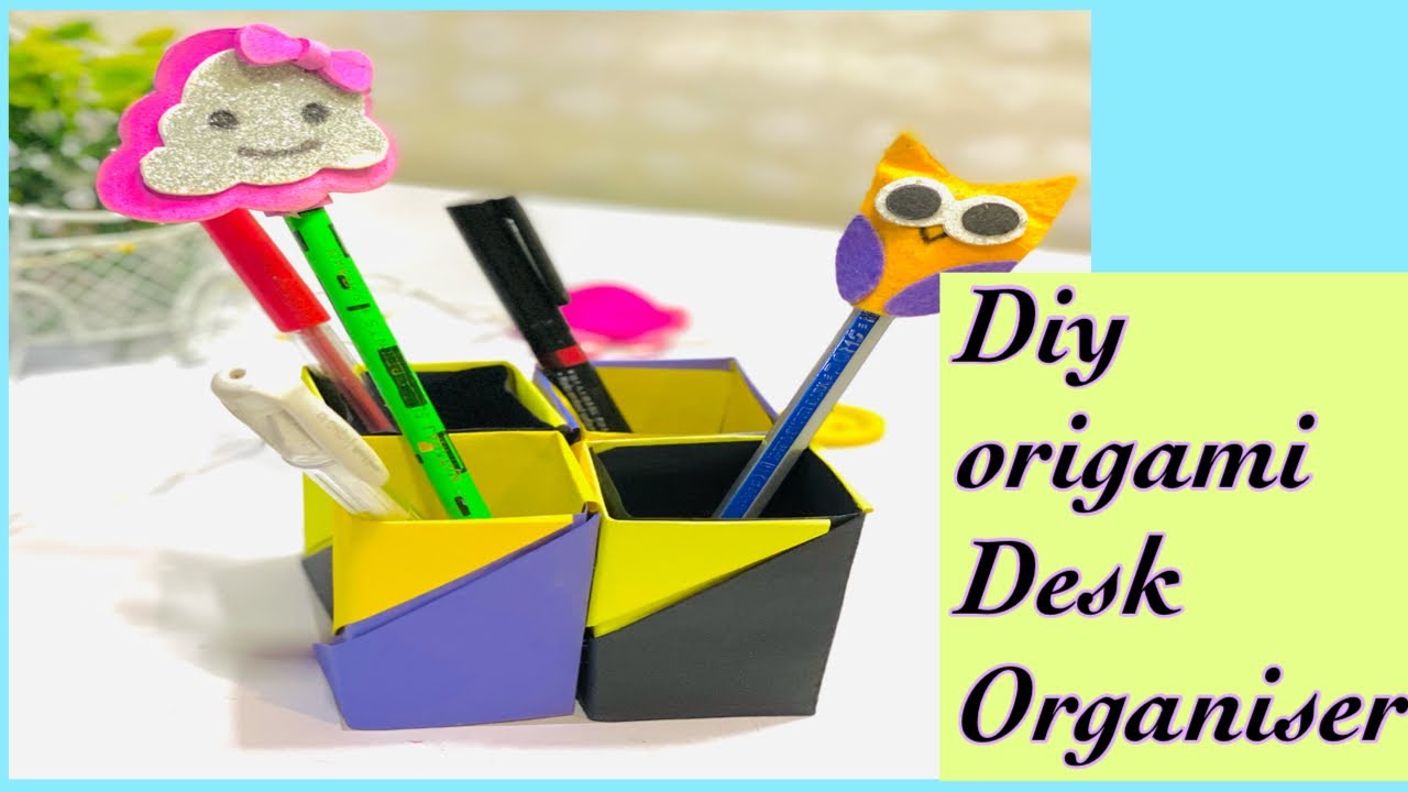 Simple and easy origami desk organiser | diy paper crafts| easy origami crafts | diy paper organiser