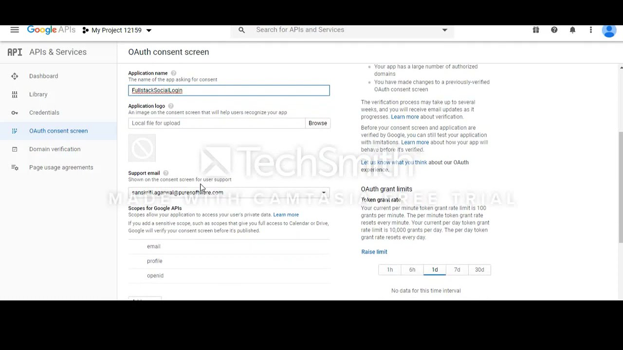 Google App Console : Create OAuth consent screen | generate client id ...