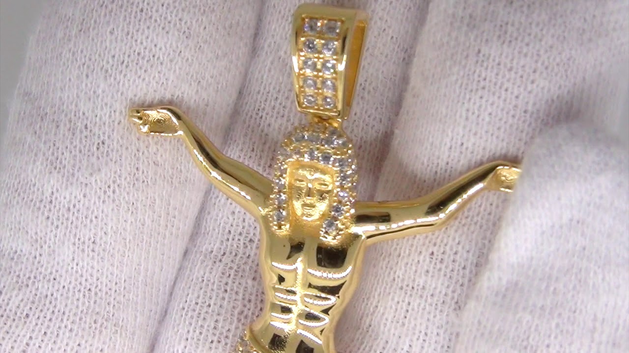Jesus Crucifix .925 Sterling Silver Gold Pendant Bling Bling Vermeil MSP989G