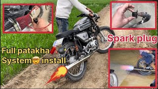 How to install patakha💥system in bike😱 / rx100 exhaust🔥/ spark plug in exhaust 😜/ Diwali spesl🧨