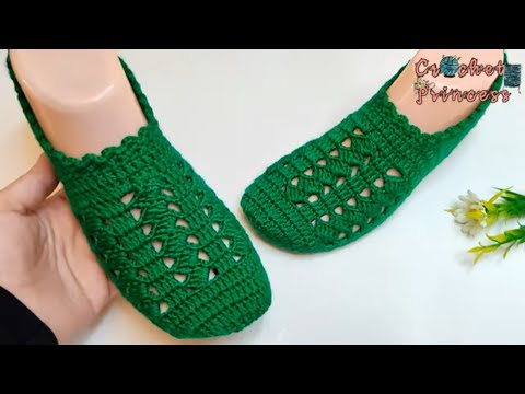 سليبر كروشيه نسائي بغرزة مميزة لاي مقاس سهل جدا للمبتدئات لكلوك باليرينا حذاء  