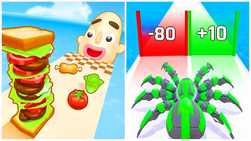 Sandwich Runner VS Anti Spider Run - AllLevels Speed Run Gameplay Android iOS Ep1 - Asmr Mobile Game