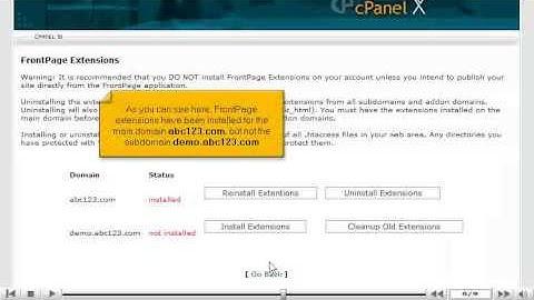 installing and uninstalling frontpage extensions in cpanel