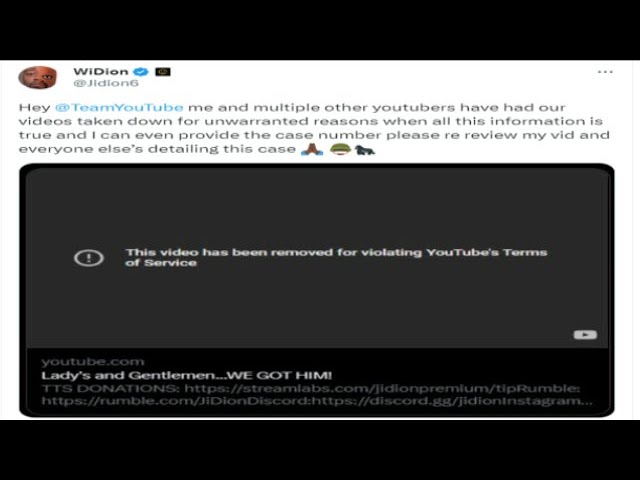 Videos taken down for unwarranted reasons: JiDion calls out