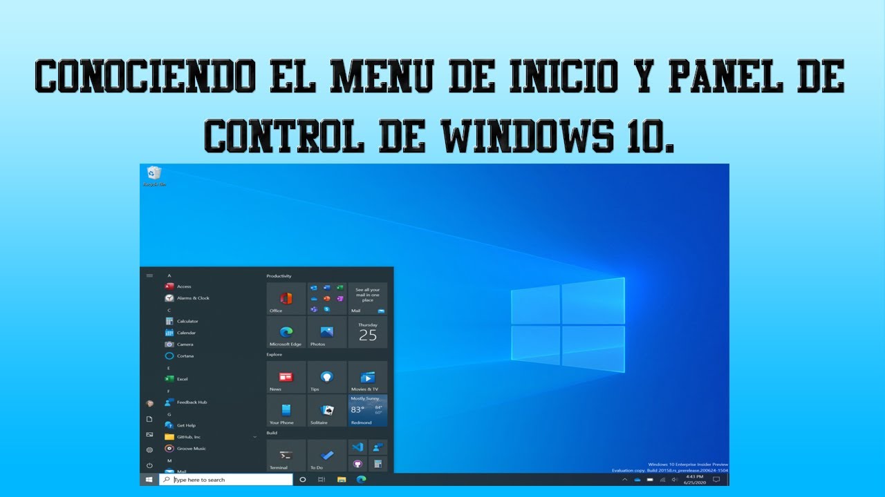 Conociendo el menu de inicio y panel de control de windows 10 - YouTube