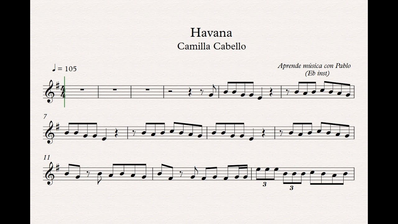 siesta extremidades Trastornado HAVANA: Eb Inst (saxo alto, saxo barítono...)(partitura/playback) - YouTube