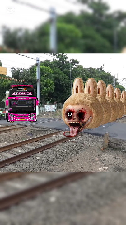 Kereta api labubu hampir menabrak bus telolet basuri