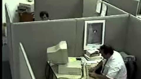 angry man smashes his computer @ work!