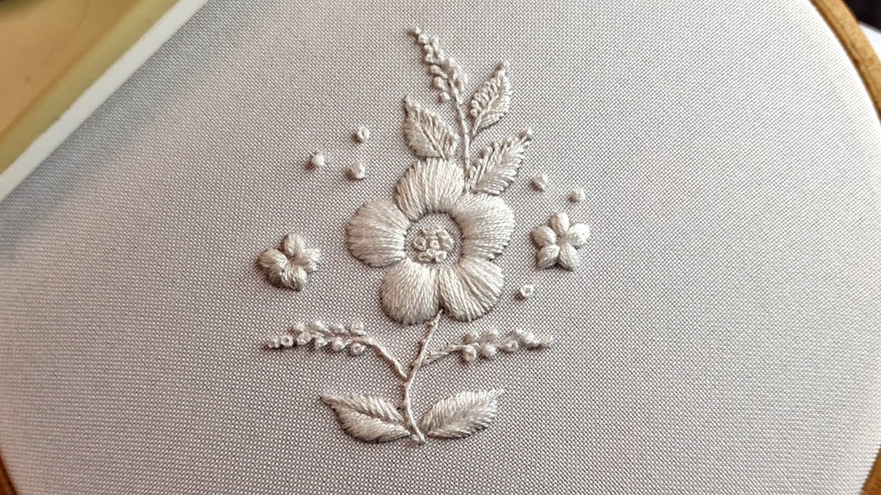 White Work  Embroidery Flower Mix Stitches for Beginners