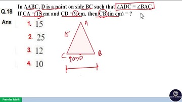 In ΔABC, D is a point on side BC such that ∠ADC = ∠BAC. If CA = 15 cm and CD = 9 cm, then CB (in cm)