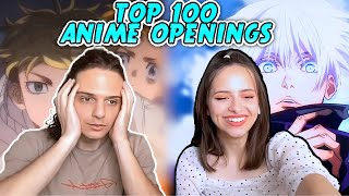 COUPLE Reaction to "TOP 100 MOST STREAMED ANIME OPENINGS"