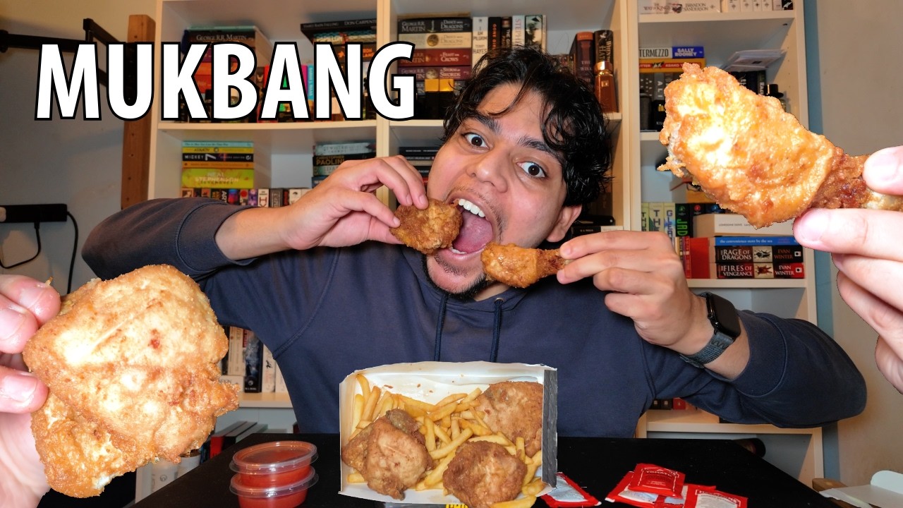 Мукбанг с жареной курицей и картошкой фри (ASMR-звуки)
