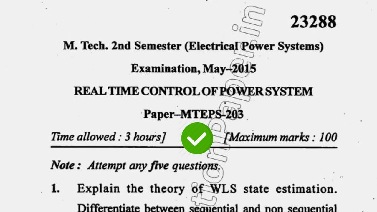 2015 Mdu Mtech EPS 2nd Sem Real Time Control Question Paper - YouTube
