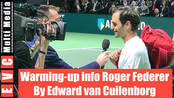 Roger Federer warming up info by EVC Multi Media during Rotterdam Final 2018