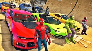 HOMEM ARANHA HULK HOMEM DE FERRO COM SUPER CARROS NA RAMPA! DESAFIO CARROS COM SPIDERMAN - IR GAMES