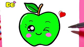 Como desenhar Maçã fruta fofa KAWAII ❤ Desenhos Kawaii | Desenhos para Desenhar #desenhoparadesenhar