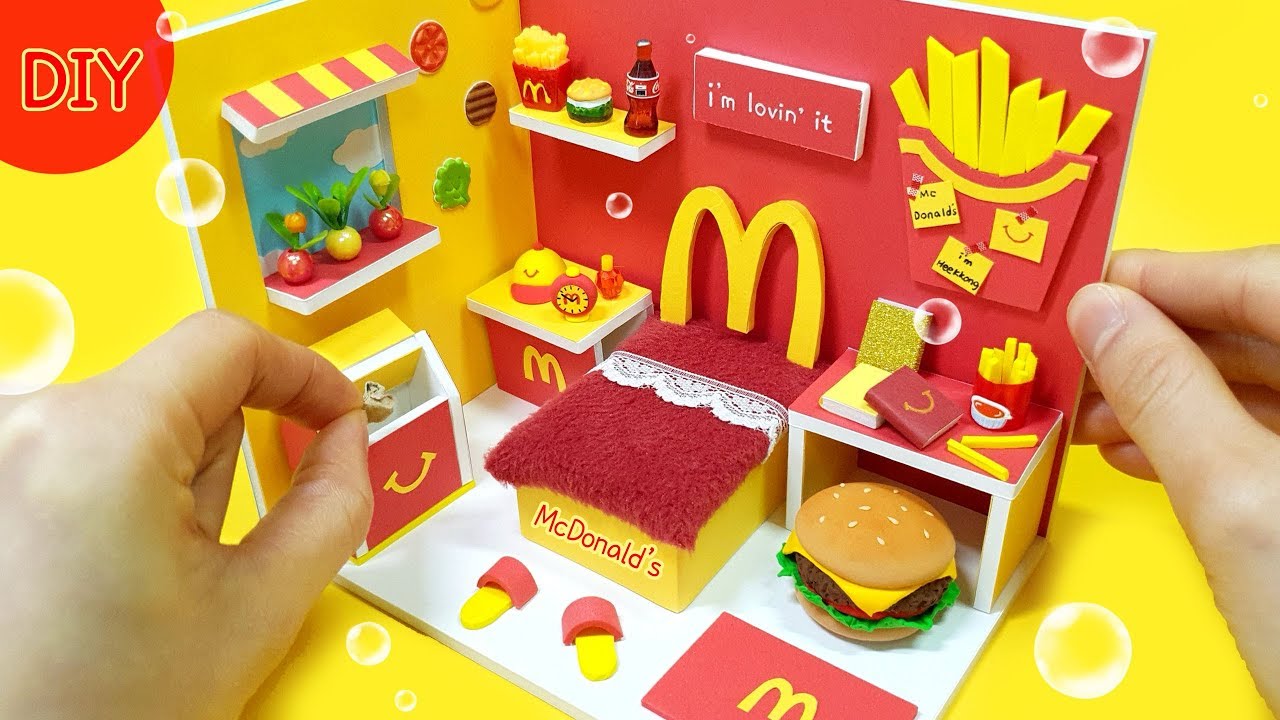 DIY Miniature dollhouse Room ! - McDonald's room decor ~ - YouTube