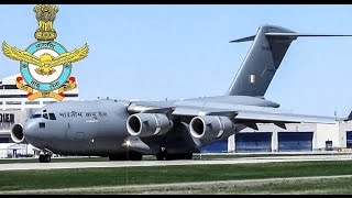 Indian Air Force C-17 Globemaster (C17) landing \& taxiing at YUL on 24L