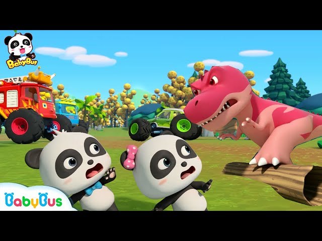 Baby Panda Drops into The Dino World | Monster Cars And Dinosaurs | BabyBus Cartoon & Songs class=