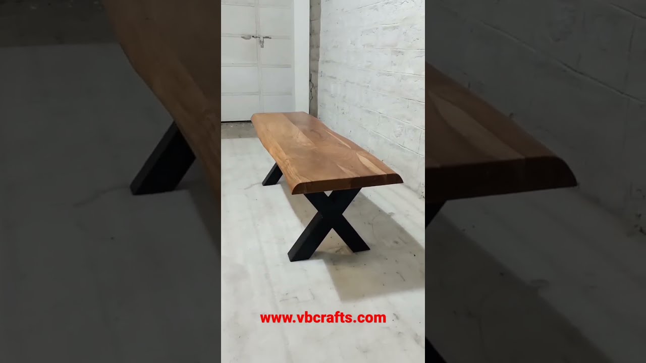 Live Edge Acacia Slab X Leg Bench Furniture Unique Home Decoration Decor