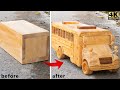 Wood Carving - Amazing School Bus Car Wooden - Most Satisfying Woodworking | Wood World