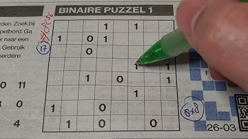 Tuesday. Bonus Extra edition. (#8256) Binary01 Sudoku puzzle.  03-26-2024 Extra part 3 of 4